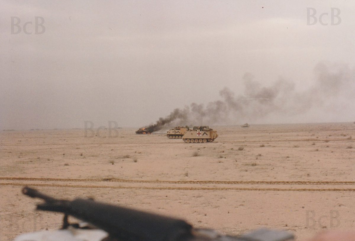 Battle of 73 Easting burning Iraqi tank