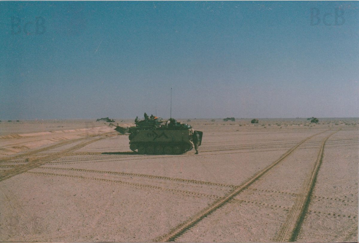 Rally point after first mine clearing and lane marking 3rd Squad 2nd Platoon. Desert Storm.