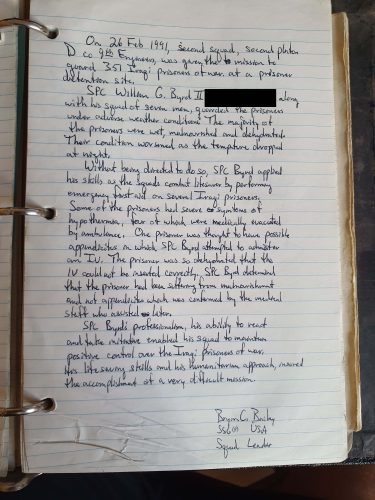 Desert Shield to Desert Storm: A Squad Leader's Account 22 sp4 Byrd's award citation